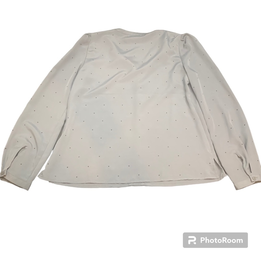 Liz Claiborne Silver Long Sleeve Dressy Rhinestone Button Up Blouse Ladies Sz S - Picture 10 of 10